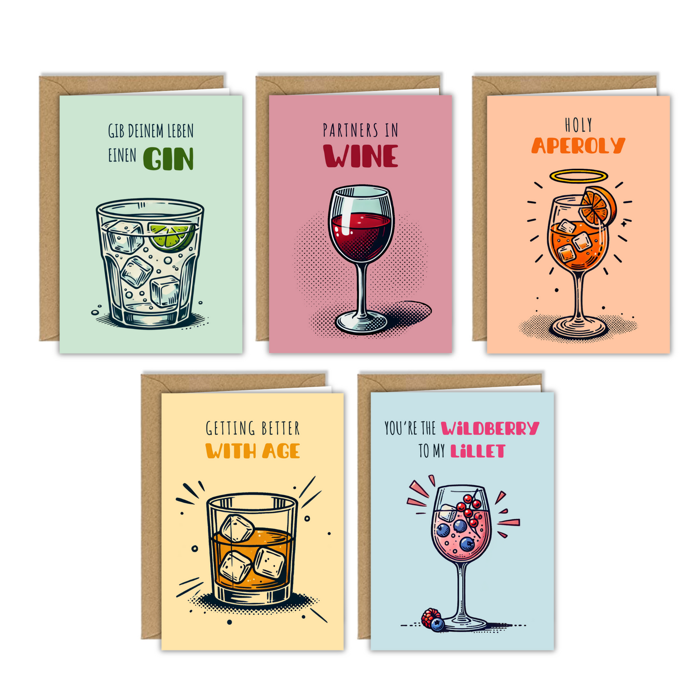 5er Set Grußkarten - Drinks
