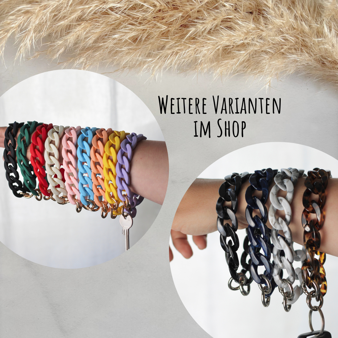 Statement Schlüsselanhänger oder Handykette aus Acryl-Kettengliedern | Schwarz mit weißen Flecken
