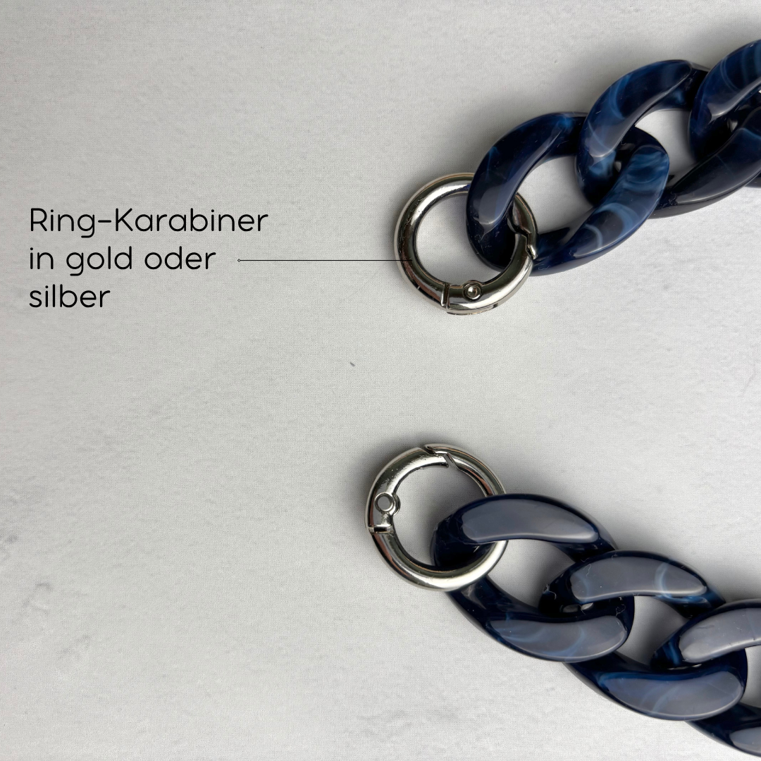Statement Schlüsselanhänger oder Handykette aus Acryl-Kettengliedern | Marmor Blau