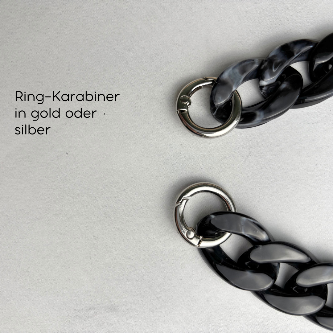 Statement Schlüsselanhänger oder Handykette aus Acryl-Kettengliedern | Marmor Schwarz
