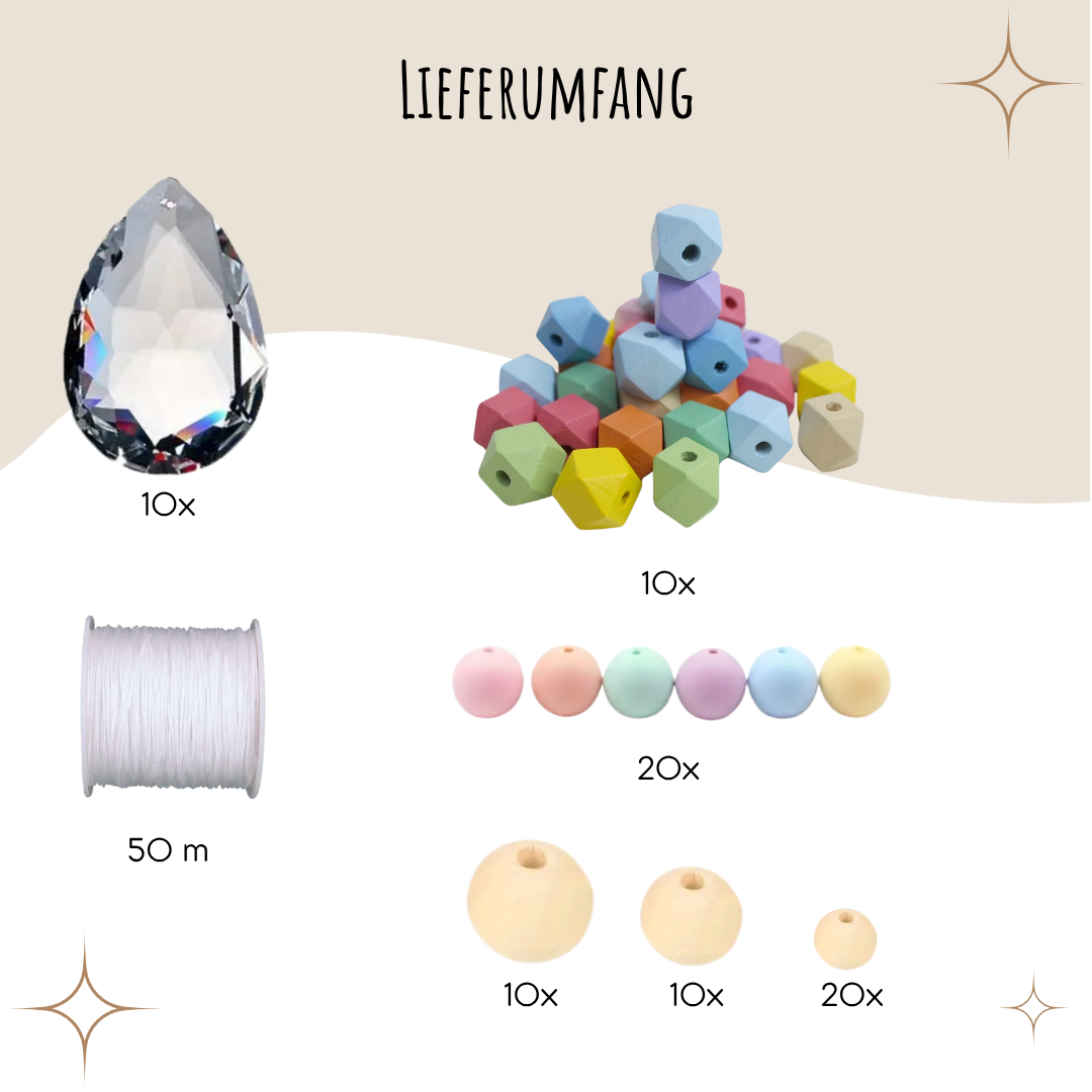 Sonnenfänger DIY Set – 10x Bastelset mit Kristallen, Perlen & Faden - Bunt