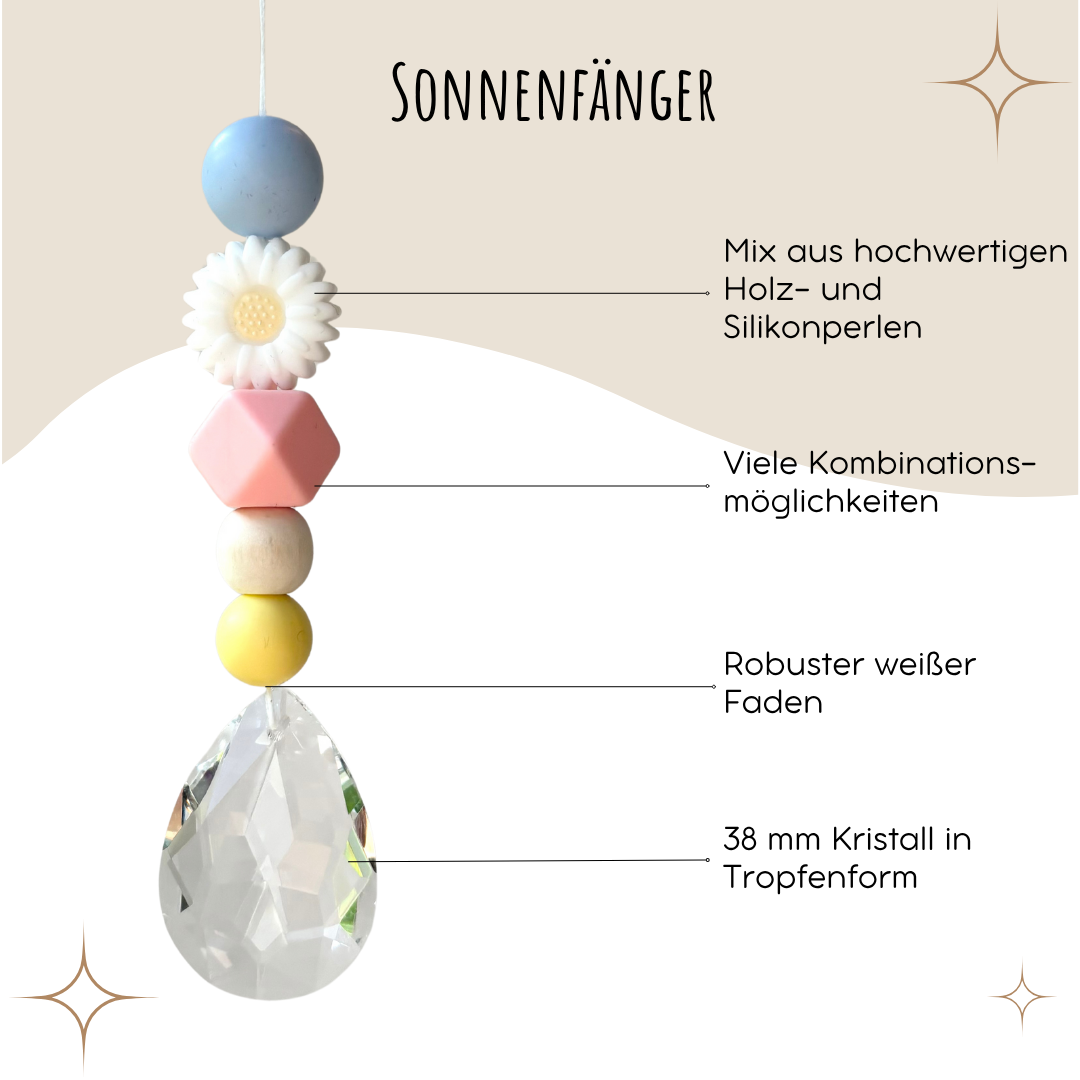 Sonnenfänger DIY Set – 10x Bastelset mit Kristallen, Perlen & Faden - Gänseblümchen