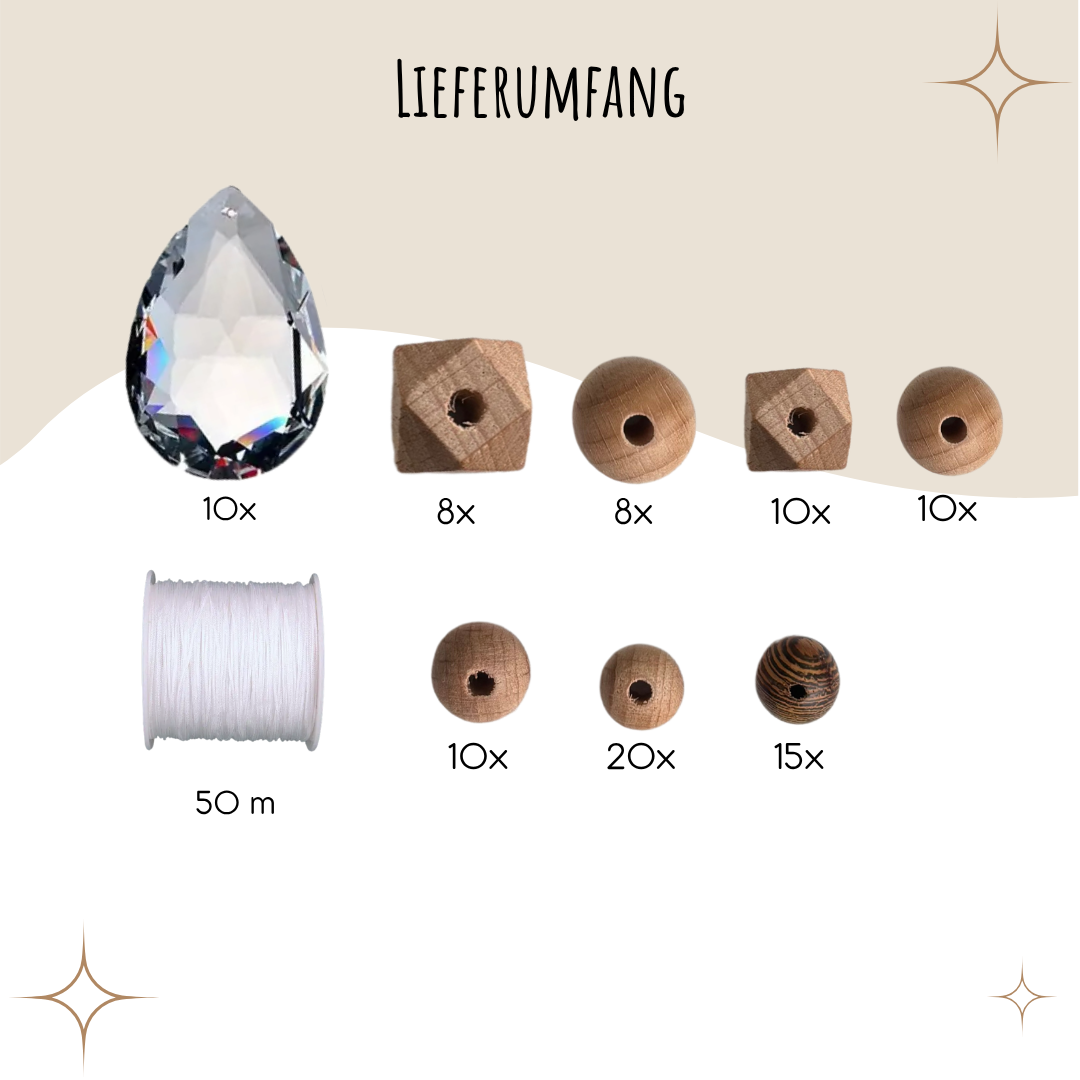 Sonnenfänger DIY Set – 10x Bastelset mit Kristallen, Perlen & Faden - Holzperlen