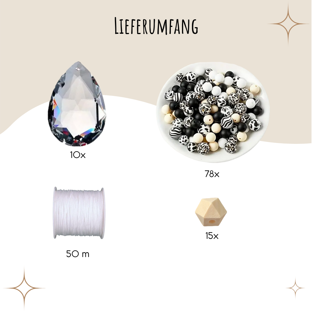 Sonnenfänger DIY Set – 10x Bastelset mit Kristallen, Perlen & Faden - Safari