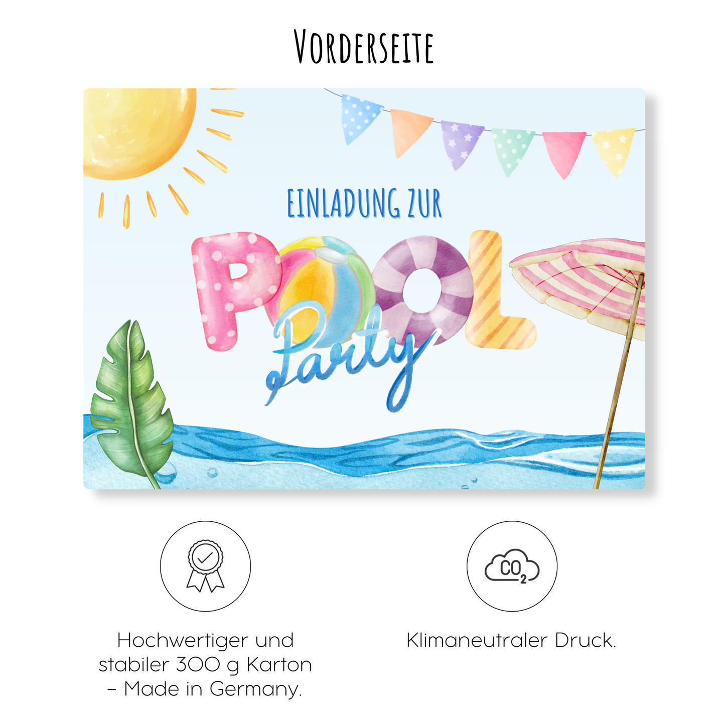 12x Kindergeburtstag Einladungskarten mit Pool Party Motiv (+ Briefumschläge)