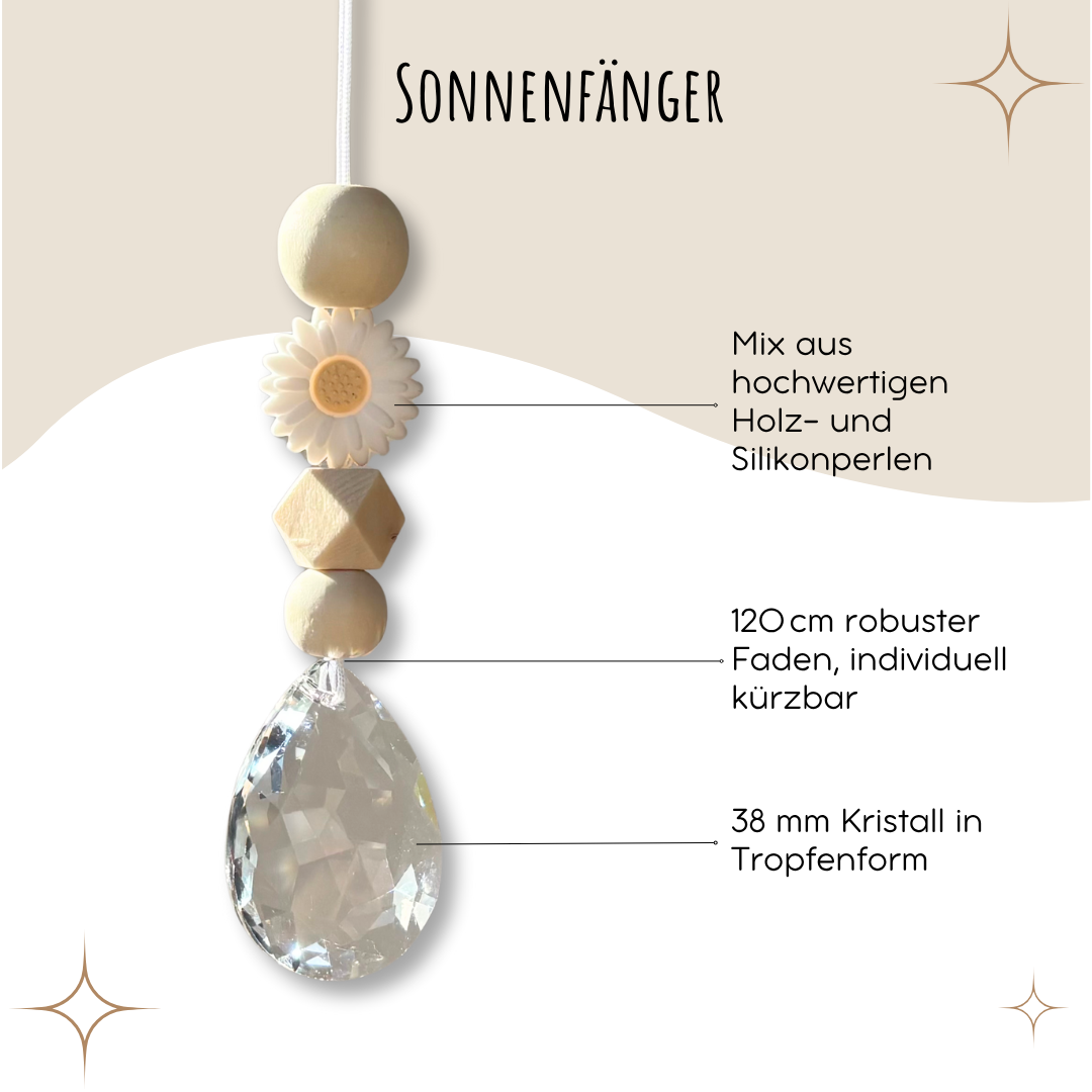 Sonnenfänger mit 38 mm Kristall-Tropfen und Gänseblümchen-Perle