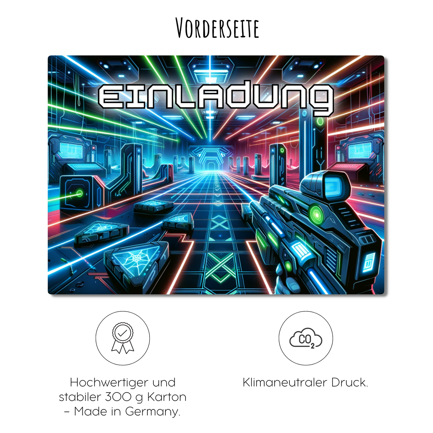 12x Kindergeburtstag Einladungskarten mit Lasertag Motiv (+ Briefumschläge)