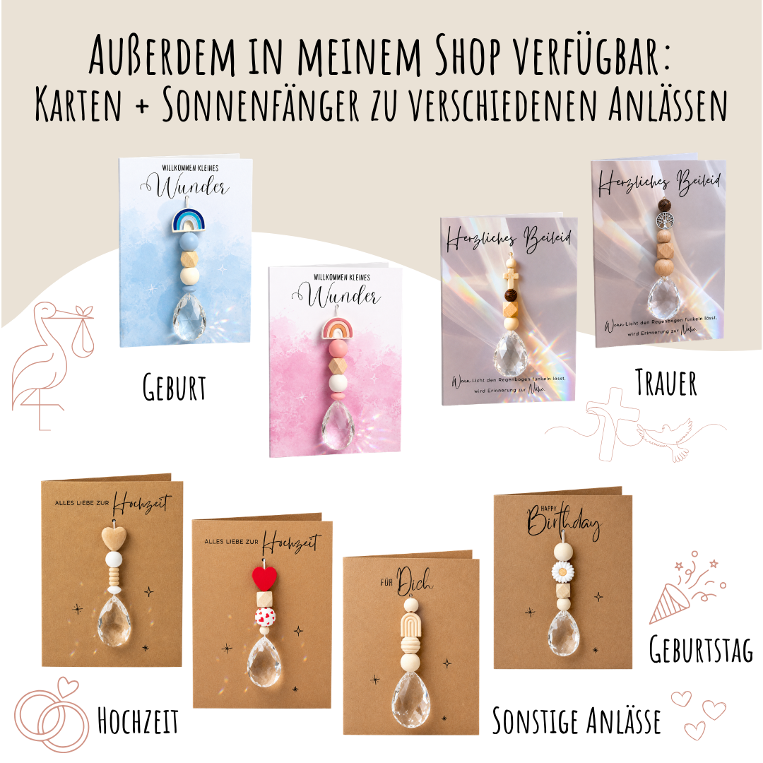 Sonnenfänger DIY Set – 10x Bastelset mit Kristallen, Perlen & Faden - Gänseblümchen Grün Lila