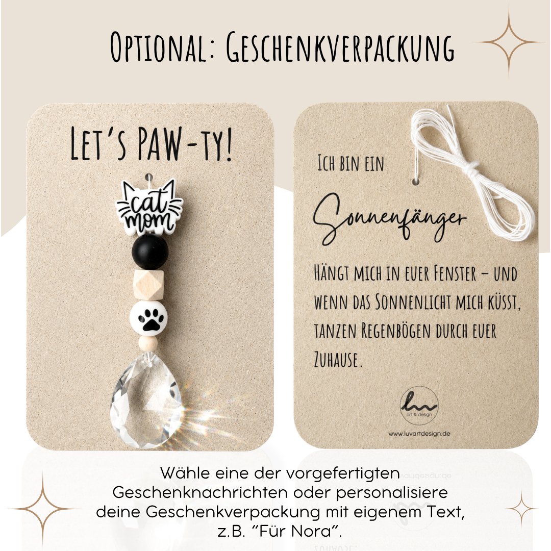 Sonnenfänger mit 38 mm Kristall-Tropfen und Cat Mom Perle als Geschenk für Katzenmamas
