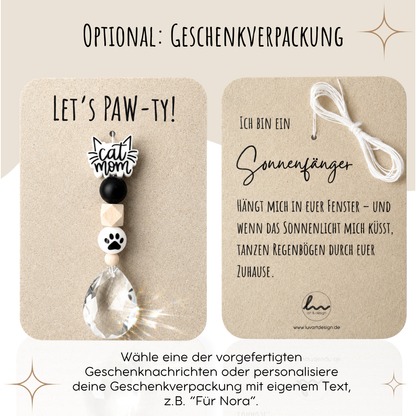 Sonnenfänger mit 38 mm Kristall-Tropfen und Cat Mom Perle als Geschenk für Katzenmamas