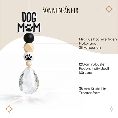 Sonnenfänger mit 38 mm Kristall-Tropfen und Dog Mom Perle als Geschenk für Hundemamas