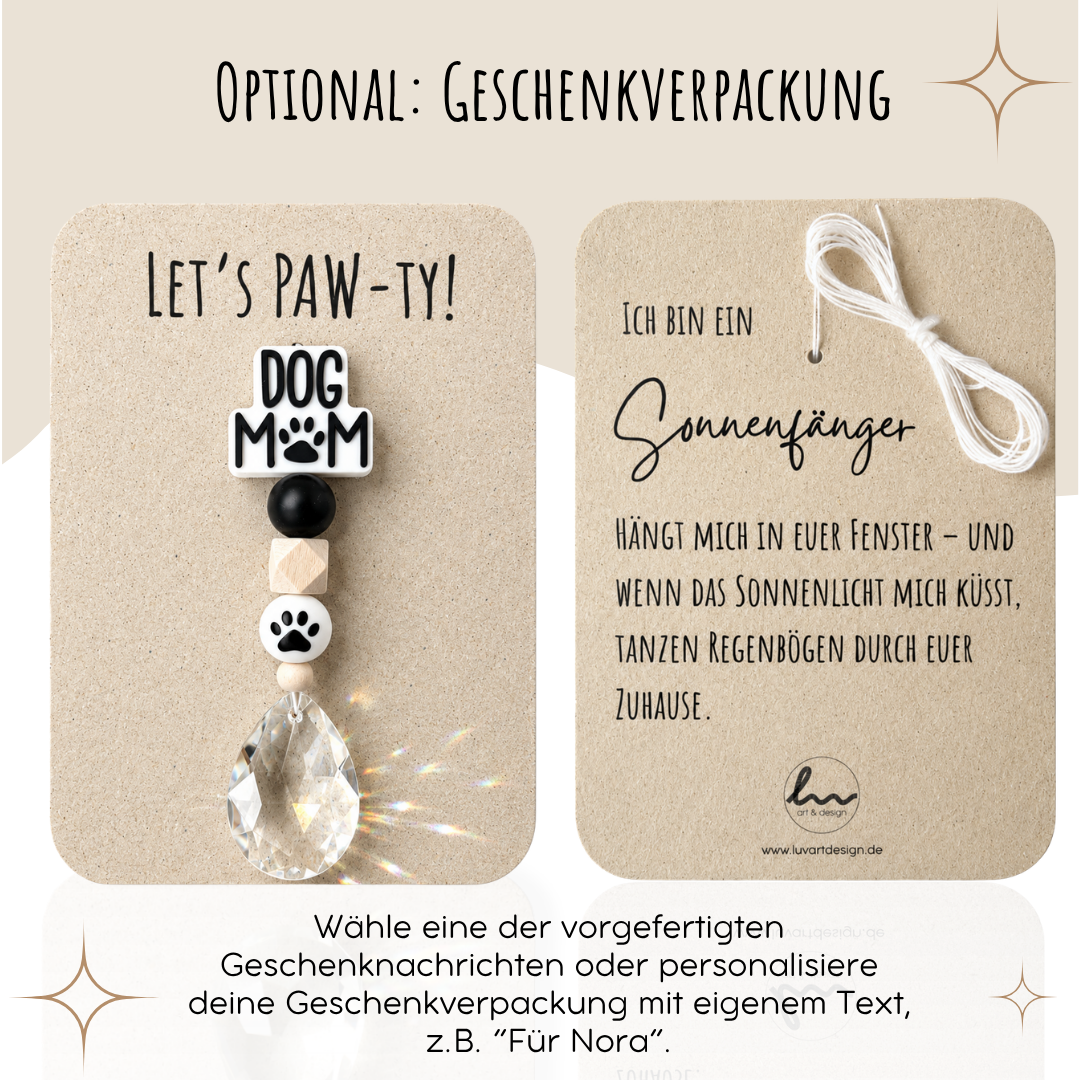 Sonnenfänger mit 38 mm Kristall-Tropfen und Dog Mom Perle als Geschenk für Hundemamas