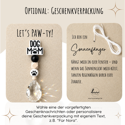 Sonnenfänger mit 38 mm Kristall-Tropfen und Dog Mom Perle als Geschenk für Hundemamas