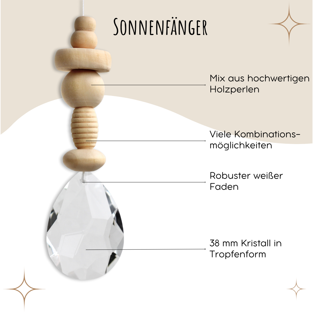 Sonnenfänger DIY Set – 10x Bastelset mit Kristallen, Perlen & Faden - Holzperlen Hell