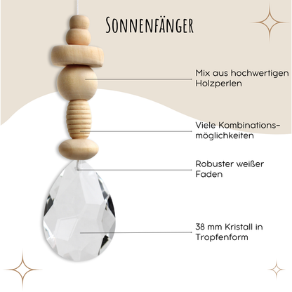 Sonnenfänger DIY Set – 10x Bastelset mit Kristallen, Perlen & Faden - Holzperlen Hell