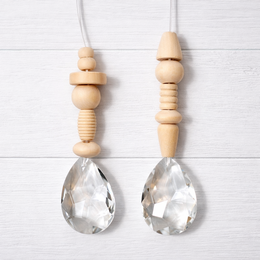 Sonnenfänger DIY Set – 10x Bastelset mit Kristallen, Perlen & Faden - Holzperlen Hell