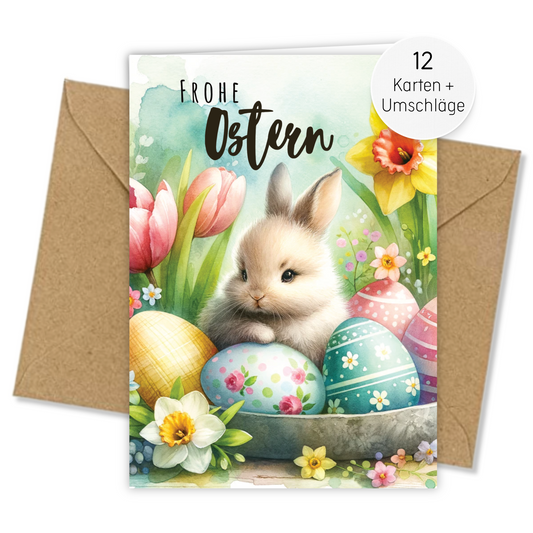 12x Hochwertige Osterkarten inklusive Briefumschlägen aus Kraftpapier