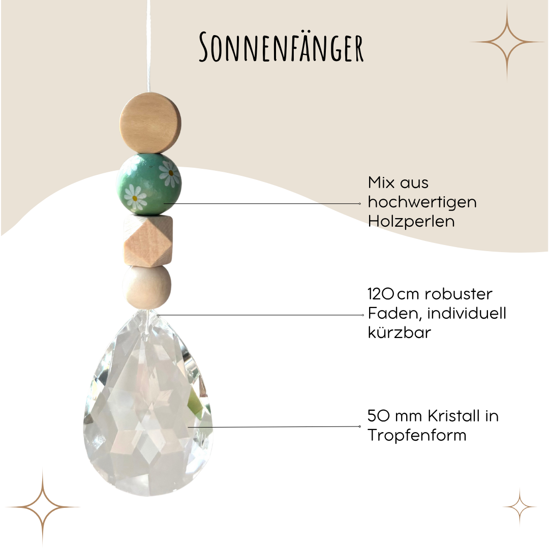 Sonnenfänger mit 50 mm Kristall-Tropfen und Gänseblümchen-Perle