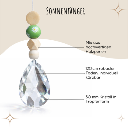 Sonnenfänger mit 50 mm Kristall-Tropfen und Gänseblümchen-Perle
