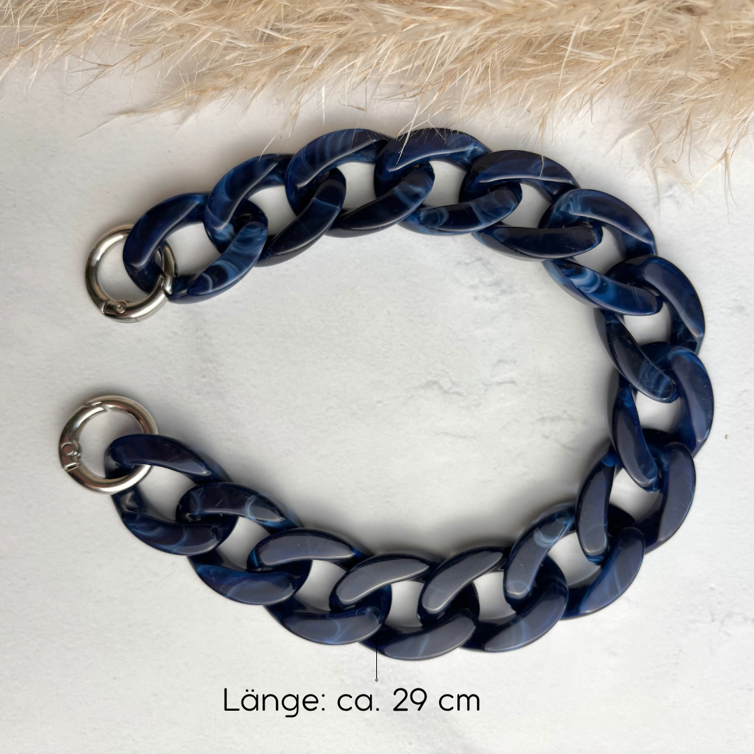 Statement Schlüsselanhänger oder Handykette aus Acryl-Kettengliedern | Marmor Blau