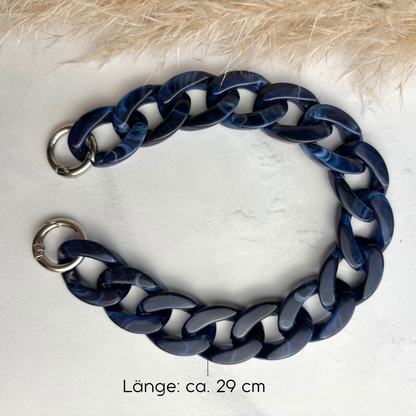 Statement Schlüsselanhänger oder Handykette aus Acryl-Kettengliedern | Marmor Blau