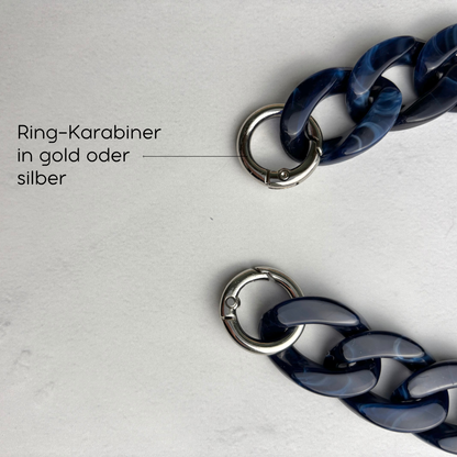 Statement Schlüsselanhänger oder Handykette aus Acryl-Kettengliedern | Marmor Blau