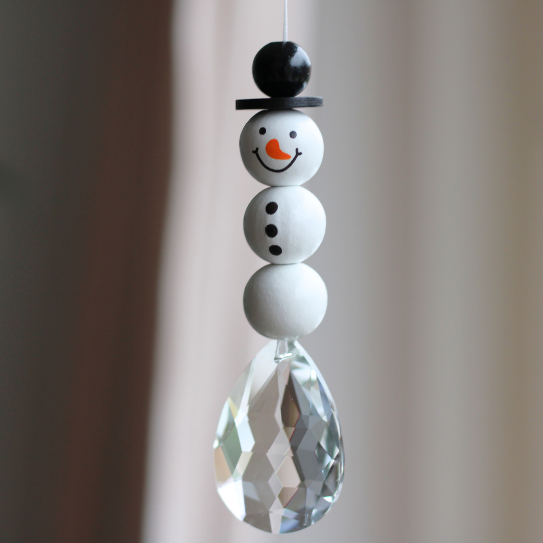 Sonnenfänger mit 38 mm Kristall-Tropfen - Weihnachts-Edition mit Schneemann-Design