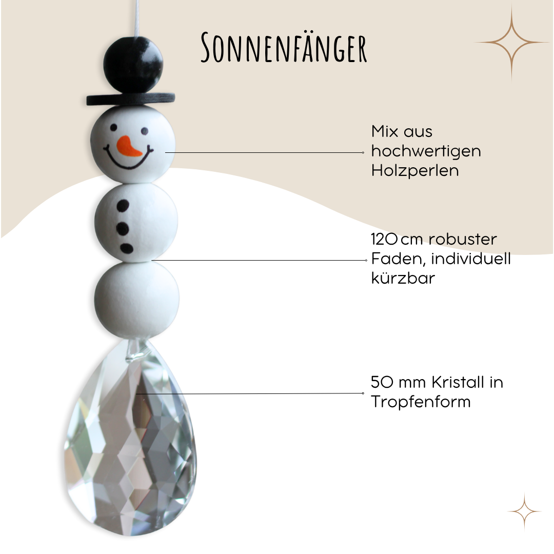 Sonnenfänger mit 38 mm Kristall-Tropfen - Weihnachts-Edition mit Schneemann-Design