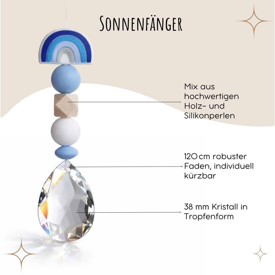 Karte zur Geburt/Taufe mit Sonnenfänger - Baby Blau Regenbogen Geburtsgeschenk Taufgeschenk