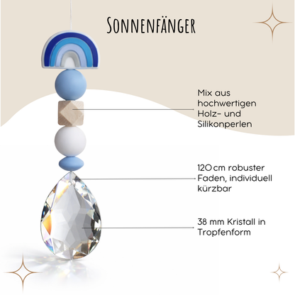 Karte zur Geburt/Taufe mit Sonnenfänger - Baby Blau Regenbogen Geburtsgeschenk Taufgeschenk