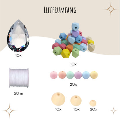 Sonnenfänger DIY Set – 10x Bastelset mit Kristallen, Perlen & Faden - Bunt