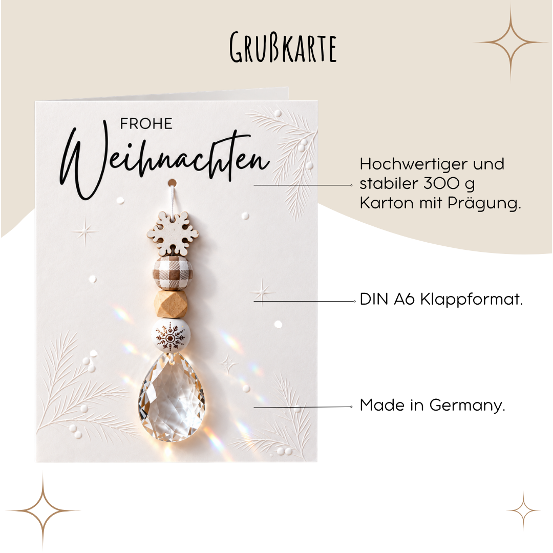Karte „Frohe Weihnachten“ mit Sonnenfänger | Schneeflocke