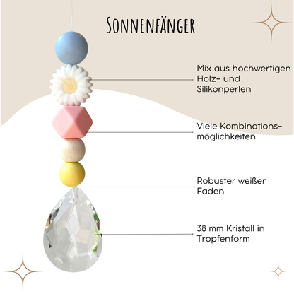 Sonnenfänger DIY Set – 10x Bastelset mit Kristallen, Perlen & Faden - Gänseblümchen