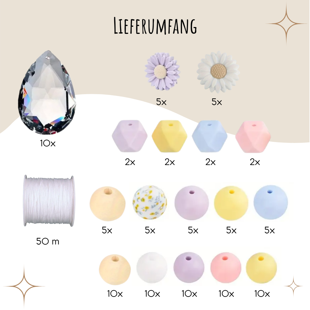 Sonnenfänger DIY Set – 10x Bastelset mit Kristallen, Perlen & Faden - Gänseblümchen