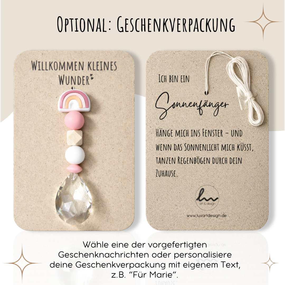 Sonnenfänger mit 38 mm Kristall-Tropfen als Geschenk zur Geburt oder Taufe