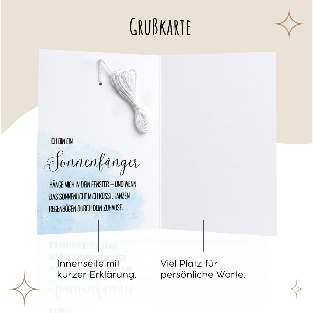 Karte zur Geburt/Taufe mit Sonnenfänger - Baby Blau Regenbogen Geburtsgeschenk Taufgeschenk