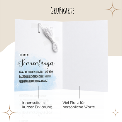 Karte zur Geburt/Taufe mit Sonnenfänger - Baby Blau Regenbogen Geburtsgeschenk Taufgeschenk