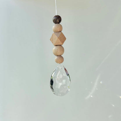 2in1 Gastgeschenk & Namensschild - 10x DIY Bastelset Sonnenfänger Kristall 38mm - Natürliche Holzperlen