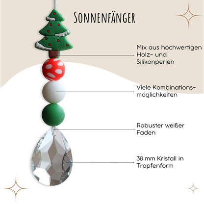 Sonnenfänger DIY Set – 10x Bastelset mit Kristallen, Perlen & Faden - Weihnachts-Edition Tannenbaum