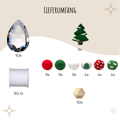 Sonnenfänger DIY Set – 10x Bastelset mit Kristallen, Perlen & Faden - Weihnachts-Edition Tannenbaum