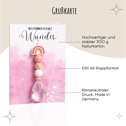 Karte zur Geburt/Taufe mit Sonnenfänger - Baby Rosa Regenbogen Geburtsgeschenk Taufgeschenk