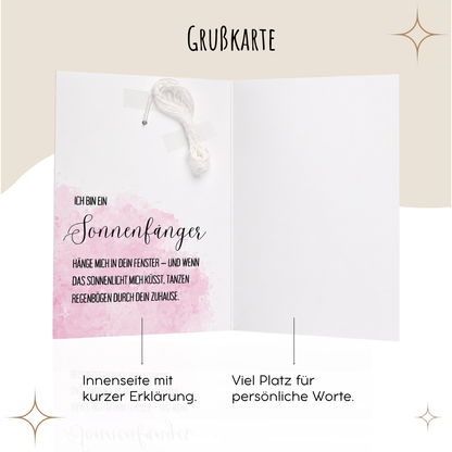 Karte zur Geburt/Taufe mit Sonnenfänger - Baby Rosa Regenbogen Geburtsgeschenk Taufgeschenk