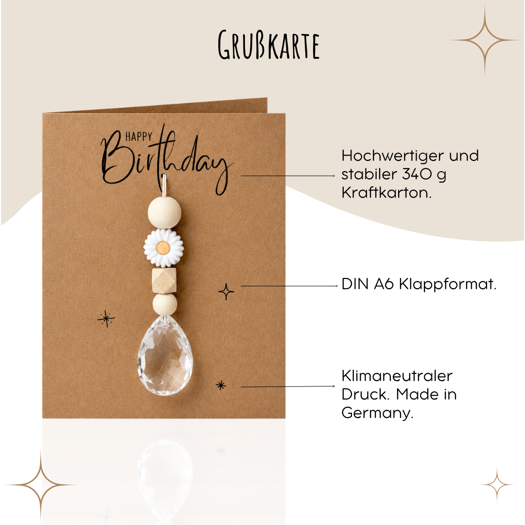 Geburtstagskarte “Happy Birthday" mit handgemachtem Sonnenfänger als Geschenk