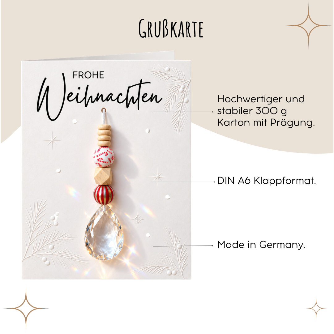 Karte „Frohe Weihnachten“ mit Sonnenfänger | Rot