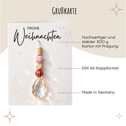 Karte „Frohe Weihnachten“ mit Sonnenfänger | Rot