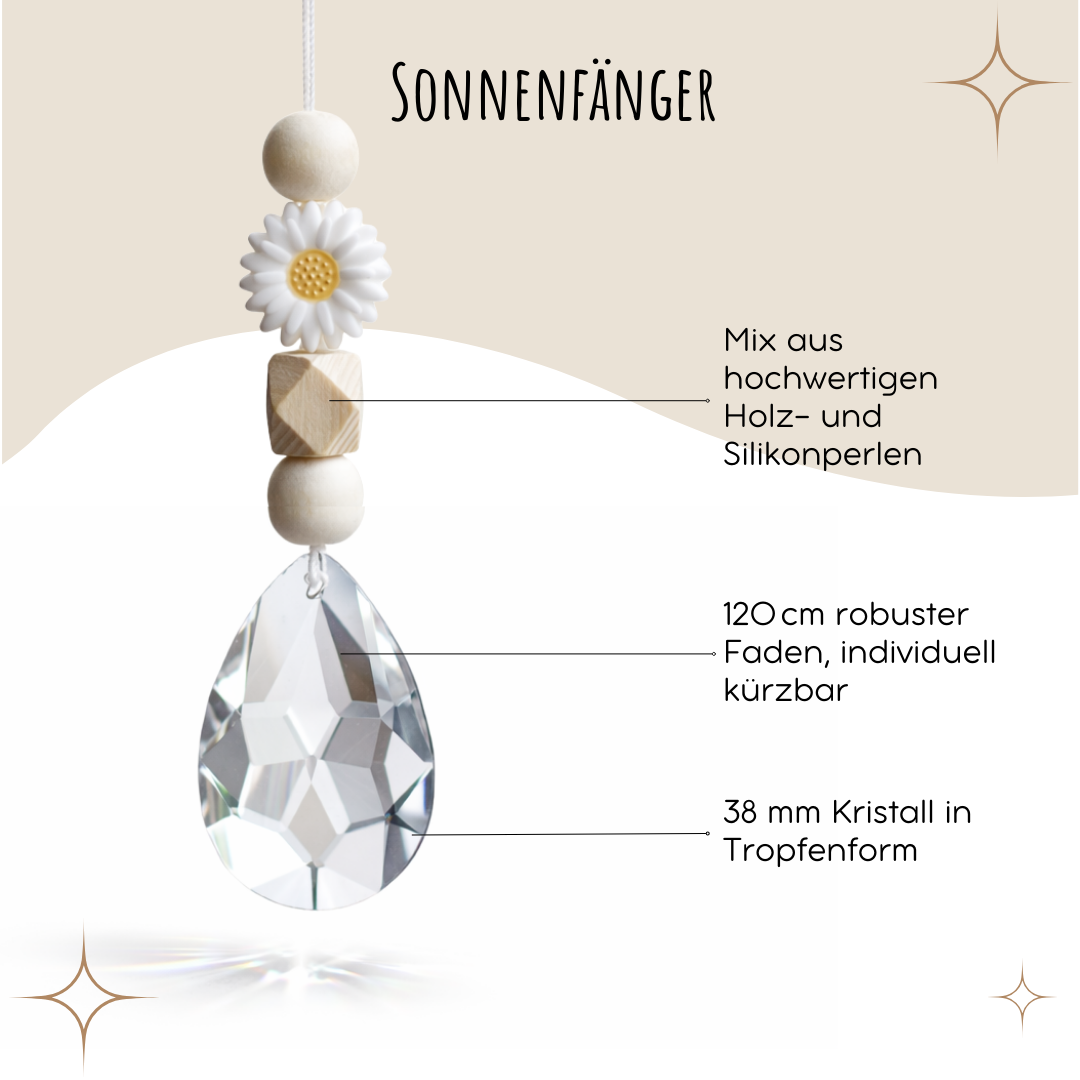 Sonnenfänger mit 38 mm Kristall-Tropfen und Gänseblümchen-Perle