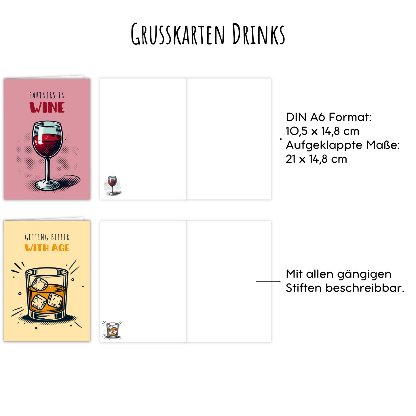 5er Set Grußkarten - Drinks