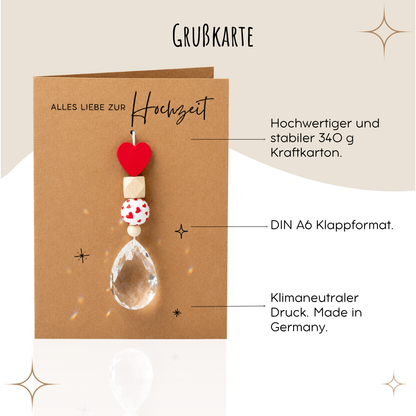 Karte zur Hochzeit mit handgemachtem Sonnenfänger - Geschenk zur Hochzeit, kleine Aufmerksamkeit - Geldgeschenk, Erinnerungsstück