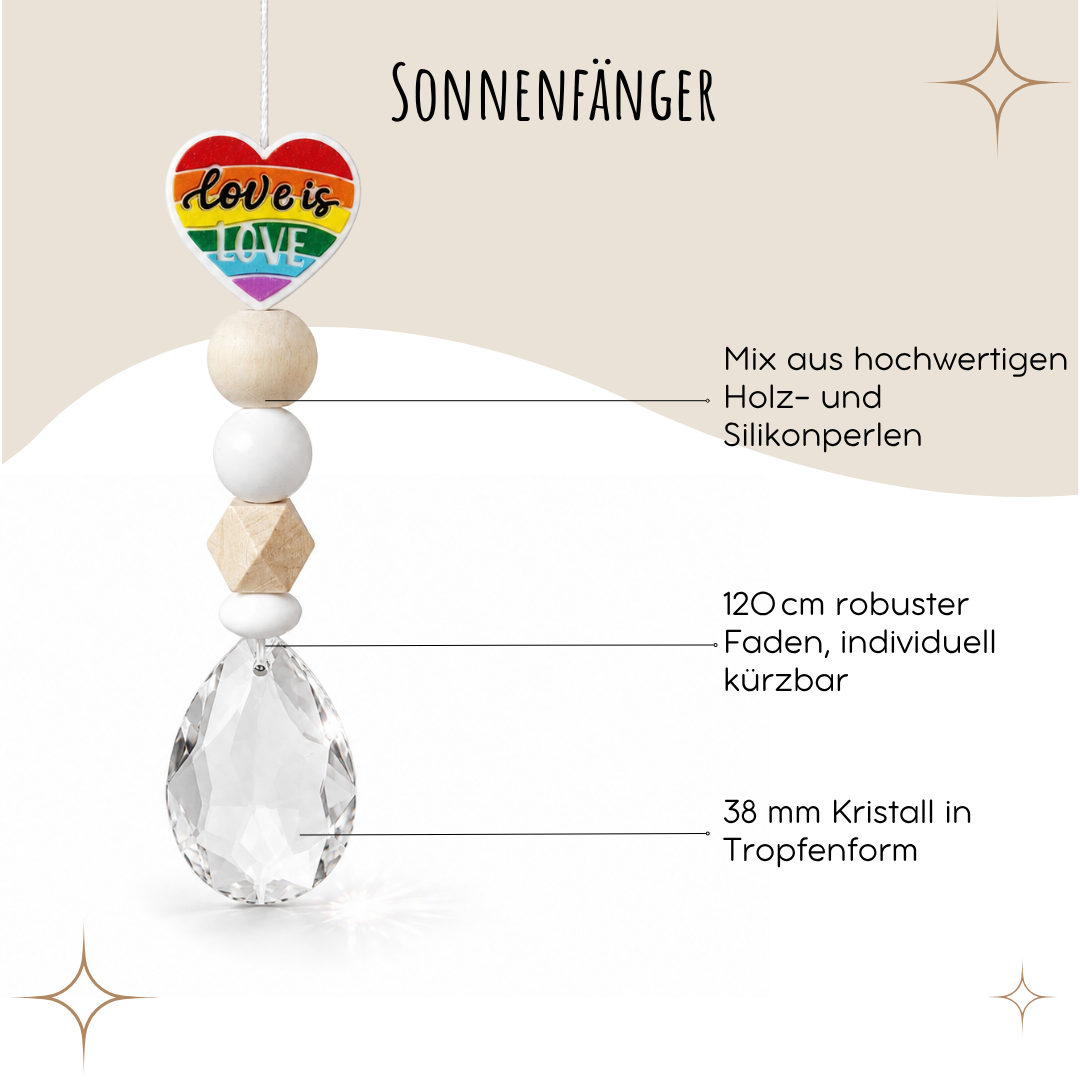 Sonnenfänger mit 38 mm Kristall-Tropfen und Love is Love Perle