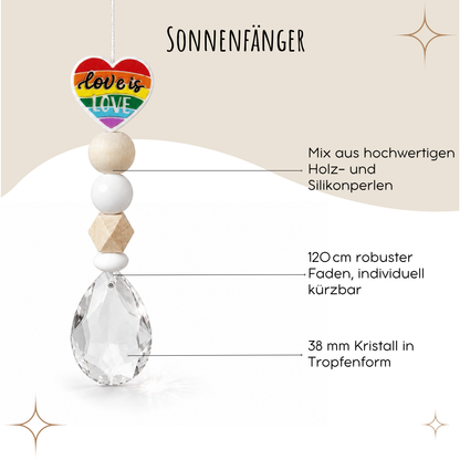 Sonnenfänger mit 38 mm Kristall-Tropfen und Love is Love Perle